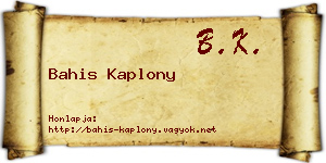 Bahis Kaplony névjegykártya
